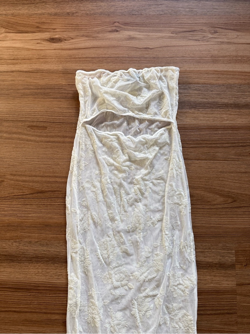 Strapless White Lace Maxi Dress